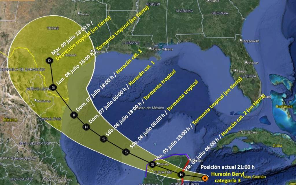 trayectoria del Huracán Beryl
