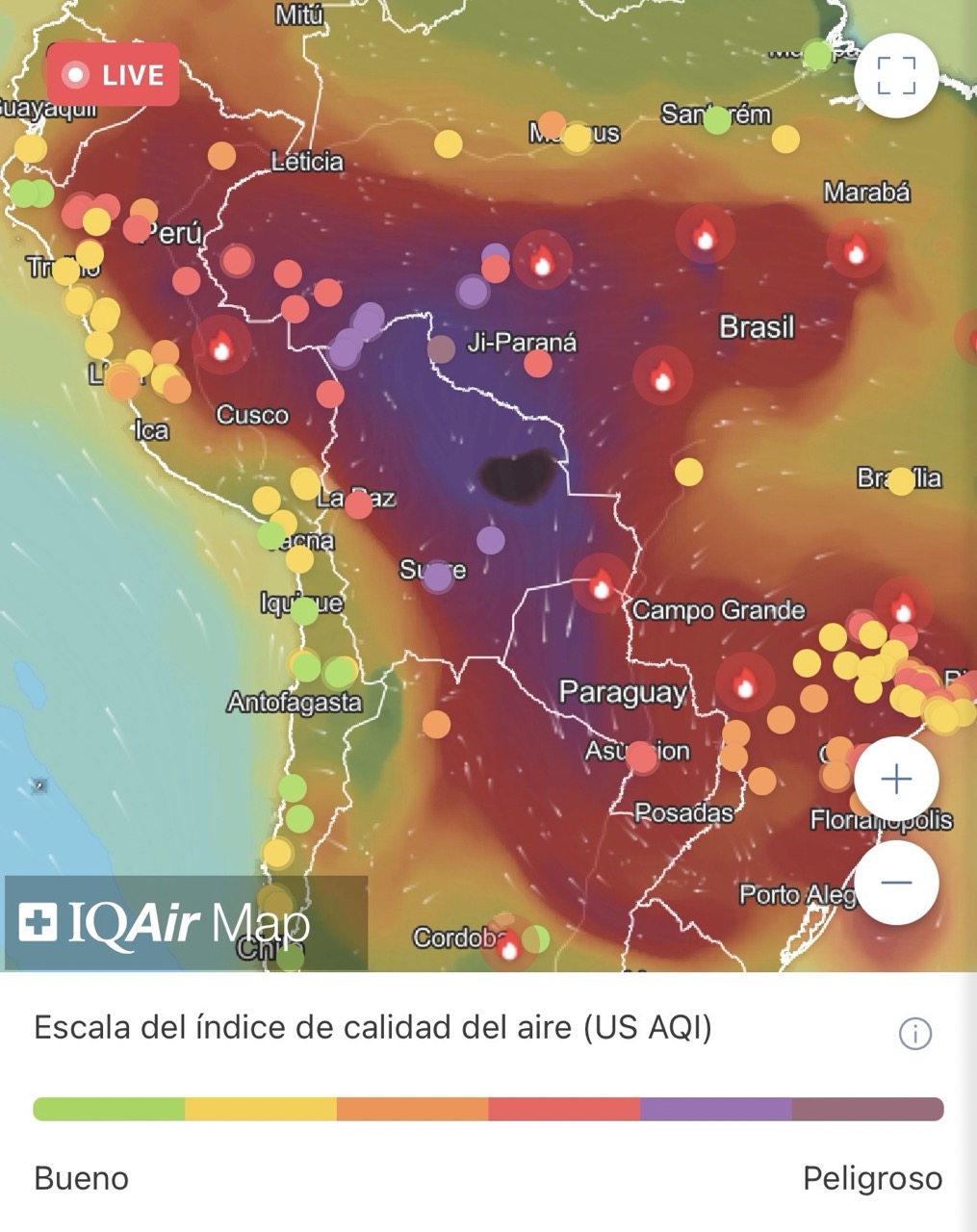 calidad del aire incendios bolivia